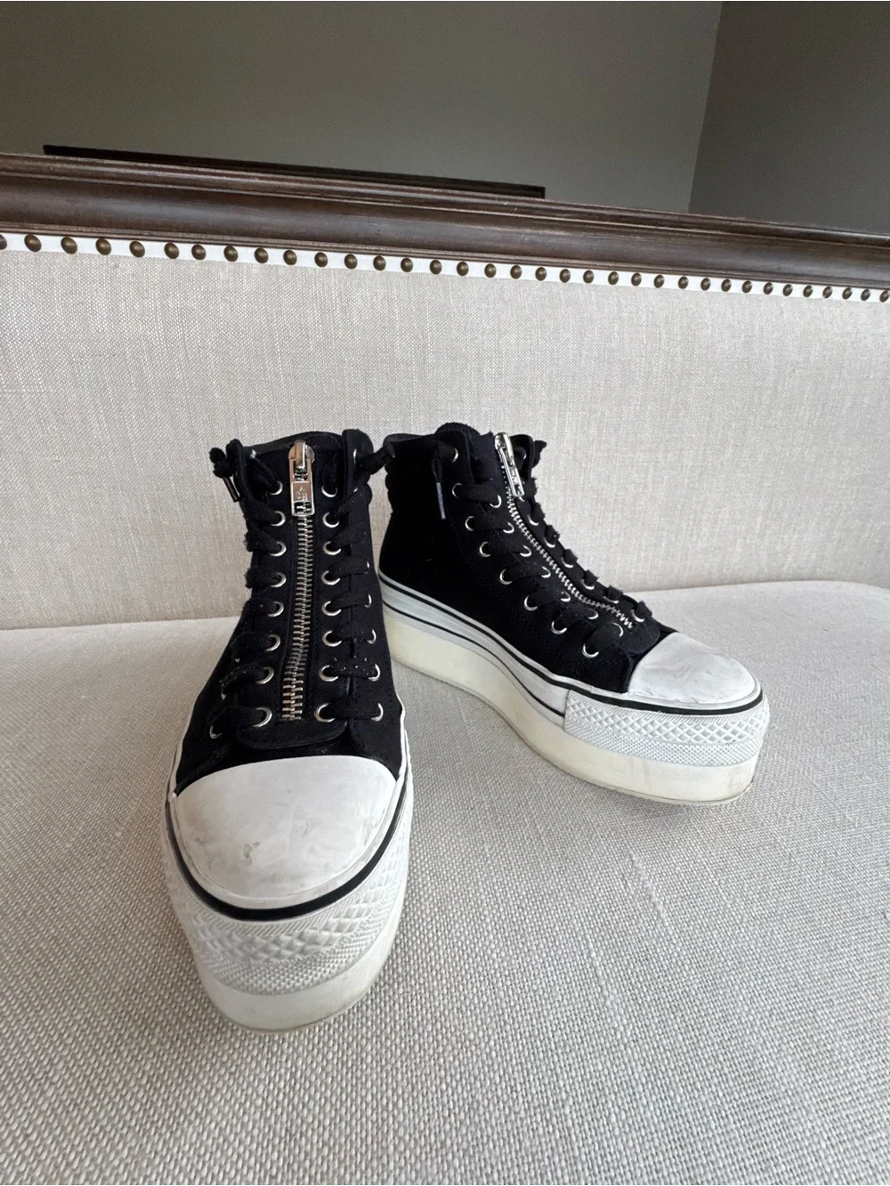 ASH Women's Black High-Top Platform Sneakers with Front Zipper